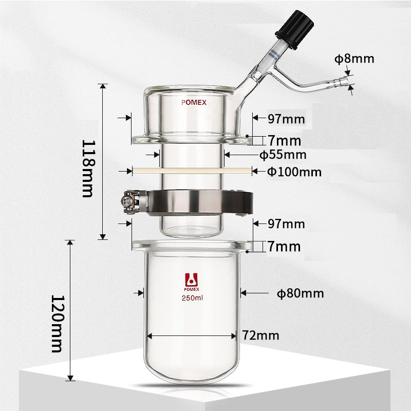 Vacuum sublimation apparatus with high vacuum valve, capacity 250 to 2000 ml