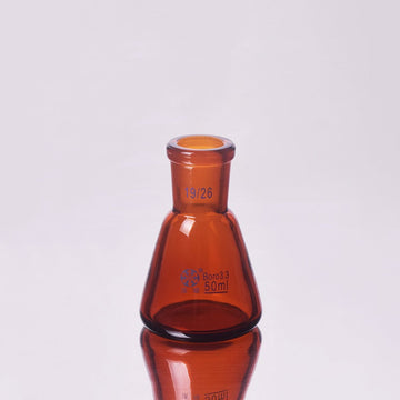 Erlenmeyer flask with joint, brown glass, 25 ml to 500 ml