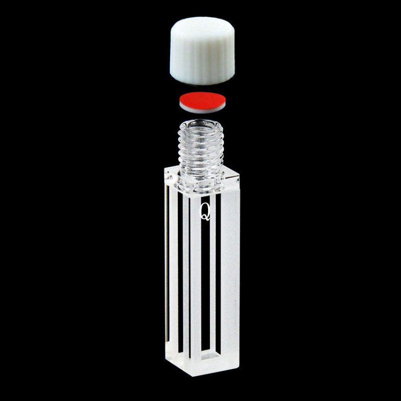 UV quartz semi-micro cuvette with PTFE screw cap, 4 clear windows