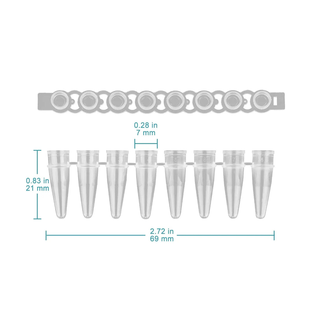 8-Strip PCR Tubes, 0.2 ml Thin-Wall Flat Cap, Transparent, 200 Pack