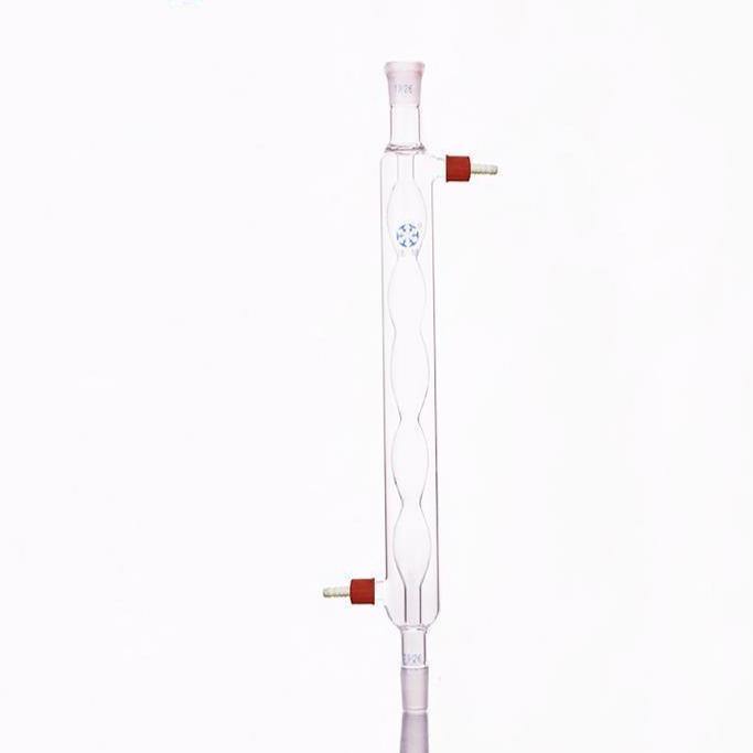 Allihn condenser with joint and unscrewable plastic connectors, length 200 mm to 500 mm.