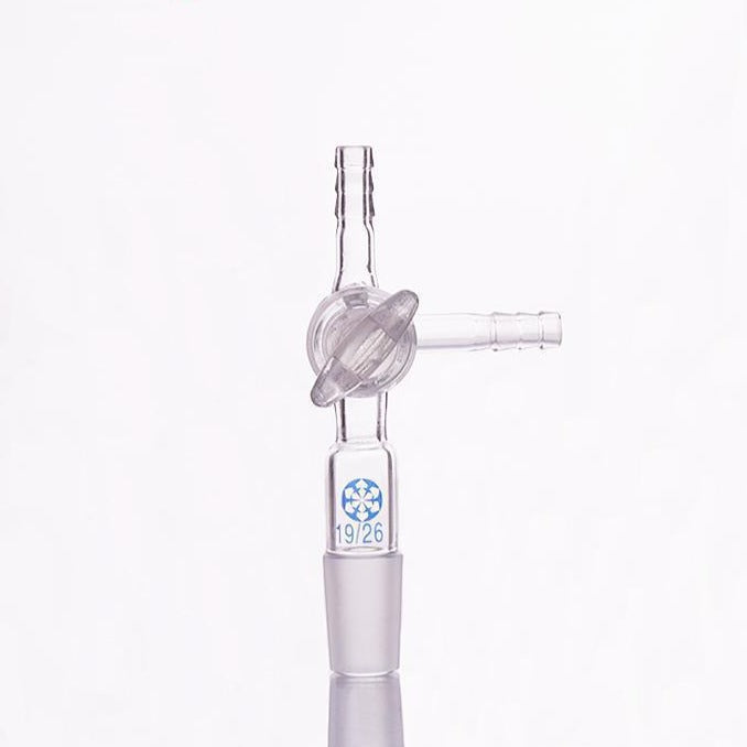 Connecting adapter with T-shaped hose connector and stopcock