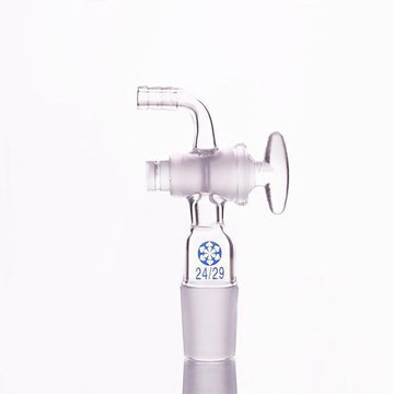 Connecting adapter with curved hose connector and stopcock