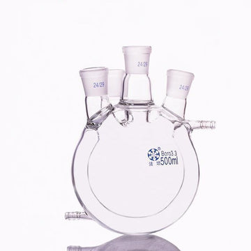 Double jacketed four-necked round-bottom flask, capacity 500 to 2000ml