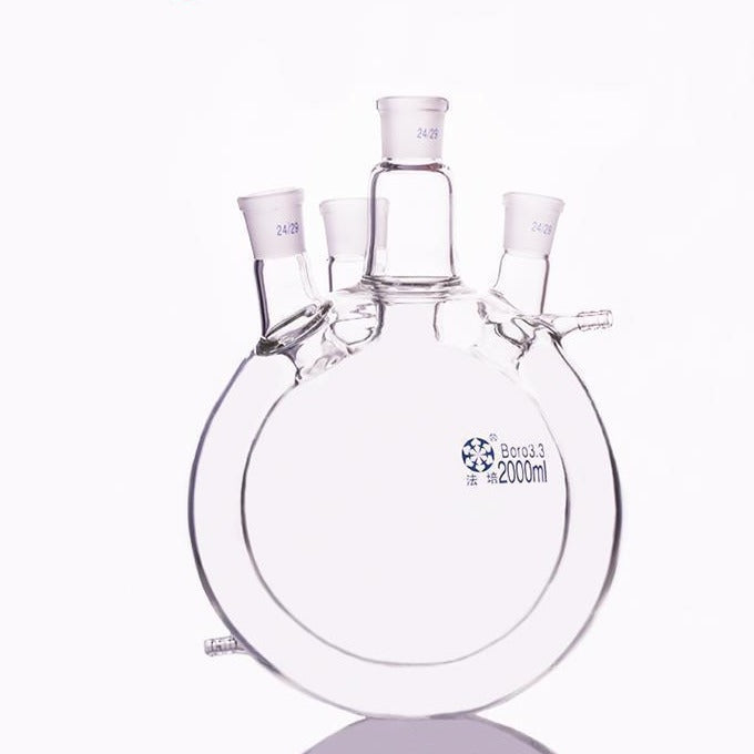 Double jacketed four-necked round-bottom flask, capacity 500 to 2000ml