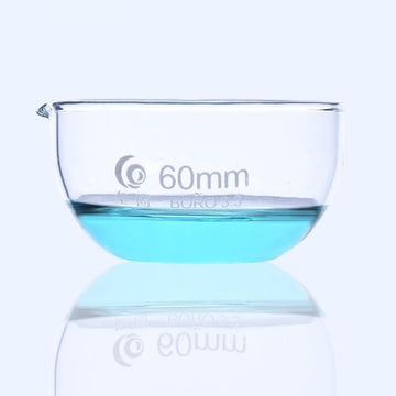 Evaporating dish with flat bottom, clear glass, diameter 60 mm to 150 mm