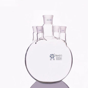 Five-necked flat-bottom flask, capacity 150 to 5000 ml