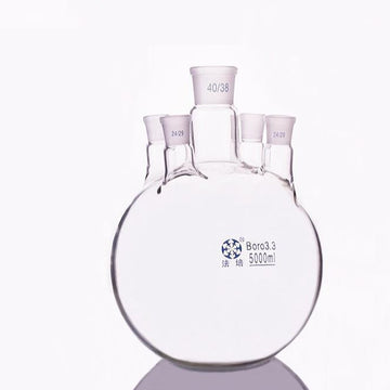 Five-necked round-bottom flask, capacity 10000 to 50000 ml