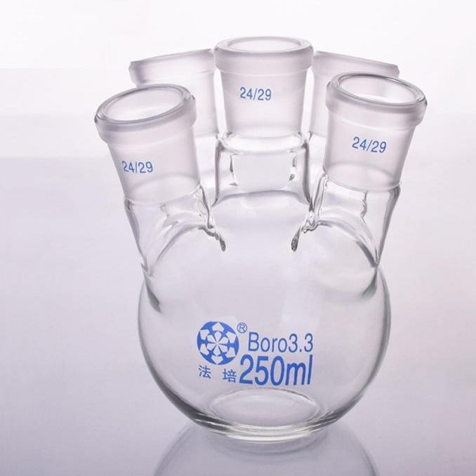 Five-necked flat-bottom flask, capacity 150 to 5000 ml