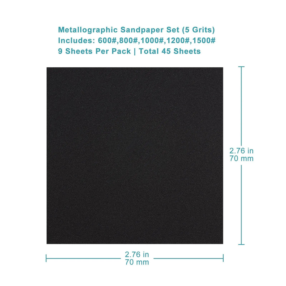 Metallographic Sandpaper Set, 600# to 1500# Grit, 70x70mm, 10 Sheets per Pack