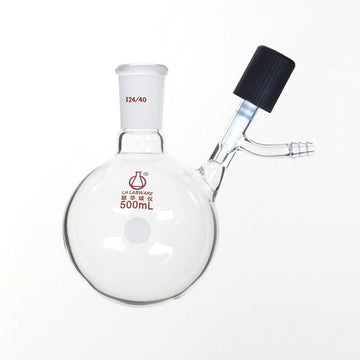 Schlenk round flask with high vacuum valve on side, capacity 50 to 2000 ml