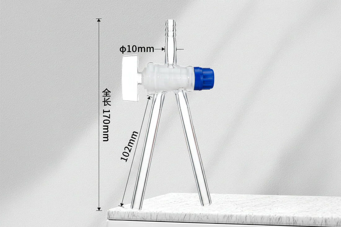 Double oblique three-way tap with stopcock, tube diameter 10 mm