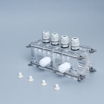 Quattro chamber cube-shaped reactor for microbial fuel cell (MFC), capacity 4 x 14 ml each singel chamber