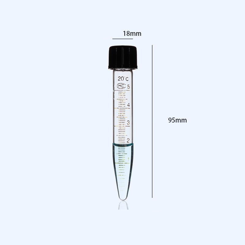 Centrifuge glass tubes with conical bottom and screw cap, capacity 5 to 50 ml, 10 pcs/pack