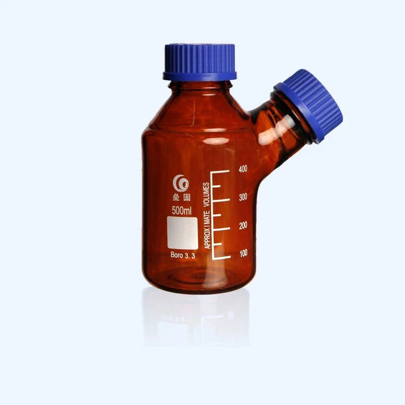 Double-necked HPLC bottle with GL45 screw cap, brown glass, capacity 250 to 2000 ml