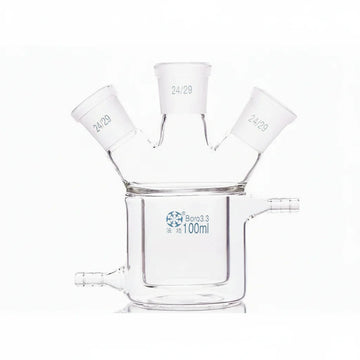 Double jacketed cylindrical flask with three necks, capacity 50 to 5000 ml