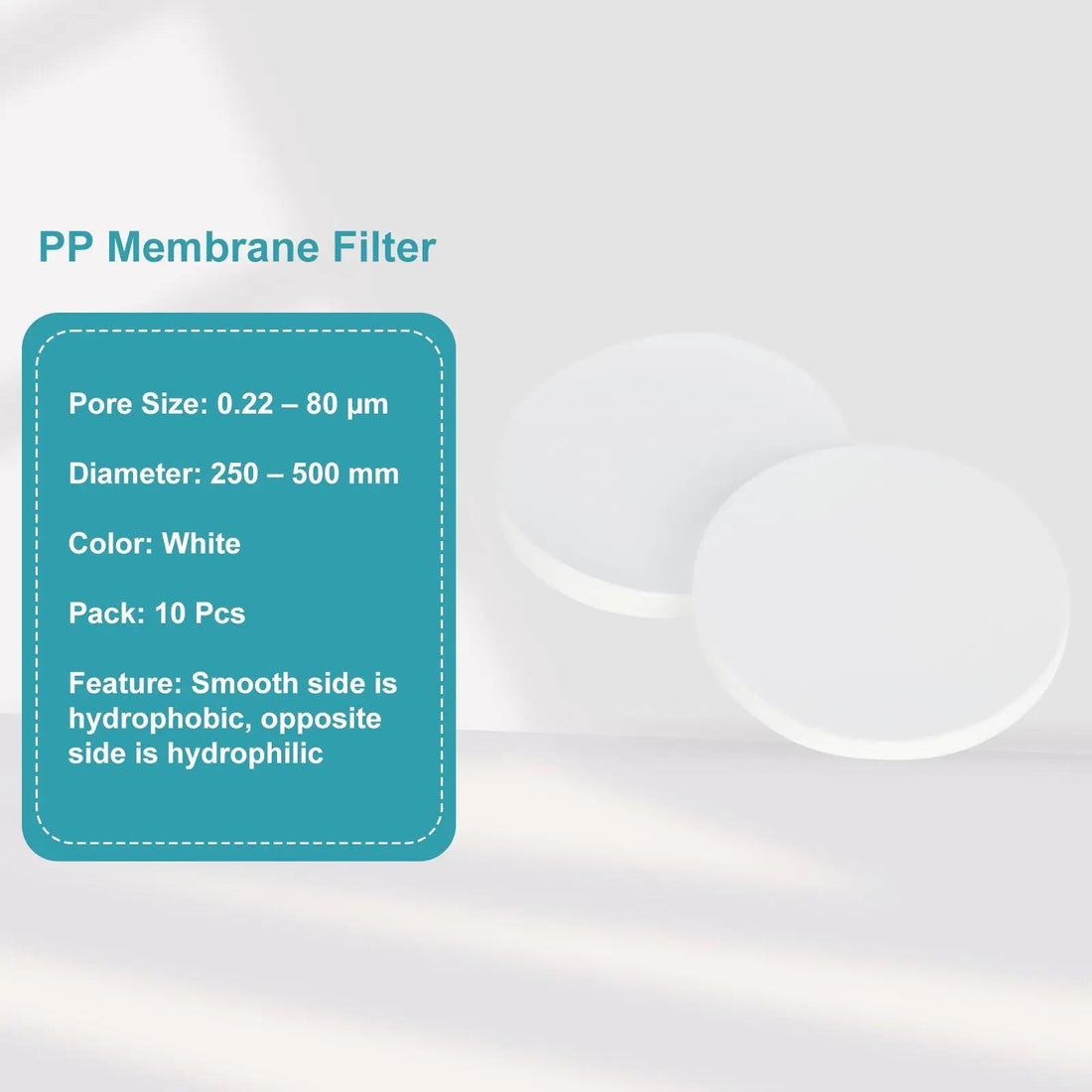 PP Membrane Filters, 0.22-80 Micrometer Pore Size, 0.3mm Thickness, 250-550 mm Diameter, 10 Pack