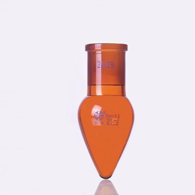 Pear-shaped flask, brown glass,  25 to 500 ml