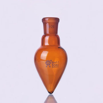 Pear-shaped flask, brown glass,  25 to 500 ml