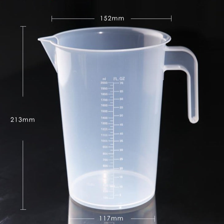 Plastic measuring beaker with handle, capacity 250 to 2000 ml