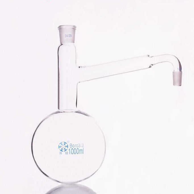 Round bottom distilling flask with side tube and joint,  250 to 3000 ml