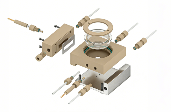 In-situ Raman Spectroelectrochemical Cell [H-Type Gas Diffusion Cell – Serpentine Flow Field]