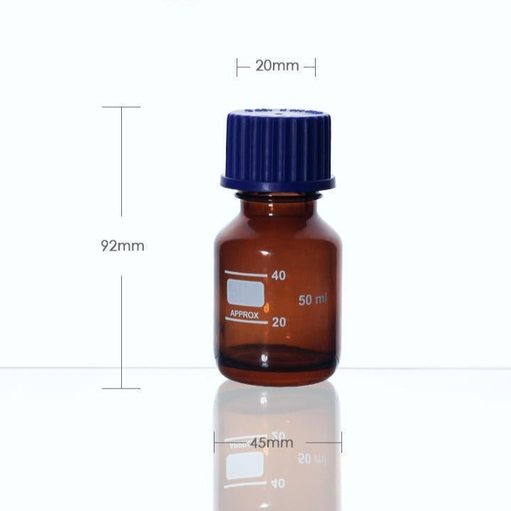 Screw top bottle, brown glass, graduated, 25 ml to 1000 ml