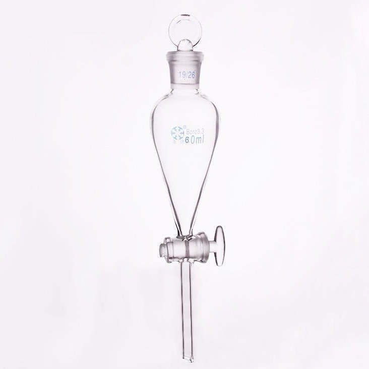 Separating funnel acc. to Squibb with glass stopcock and stopper, capacity 60 ml to 1000 ml.