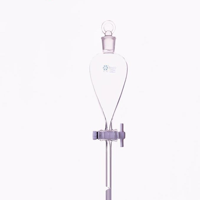 Separating funnel acc. to Squibb with PTFE stopcock and glass stopper, capacity 60 ml to 3000 ml.
