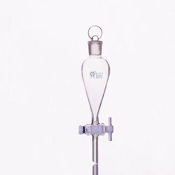 Separating funnel acc. to Squibb with PTFE stopcock and glass stopper, capacity 60 ml to 3000 ml.