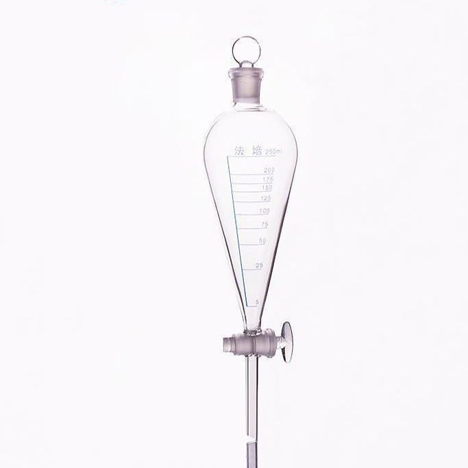 Separating funnel acc. to Squibb with glass stopcock and stopper, graduated, capacity 125 ml to 1.000 ml.