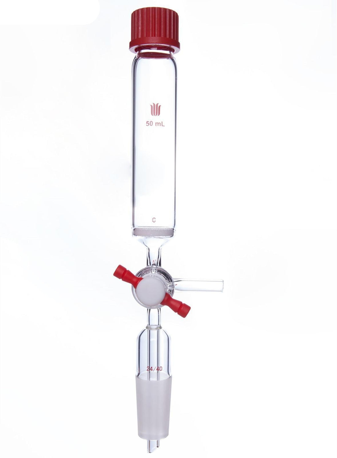 Solid-phase peptide synthesis vessel with joint and T-bore PTFE stopcock, capacity 10 to 500 ml