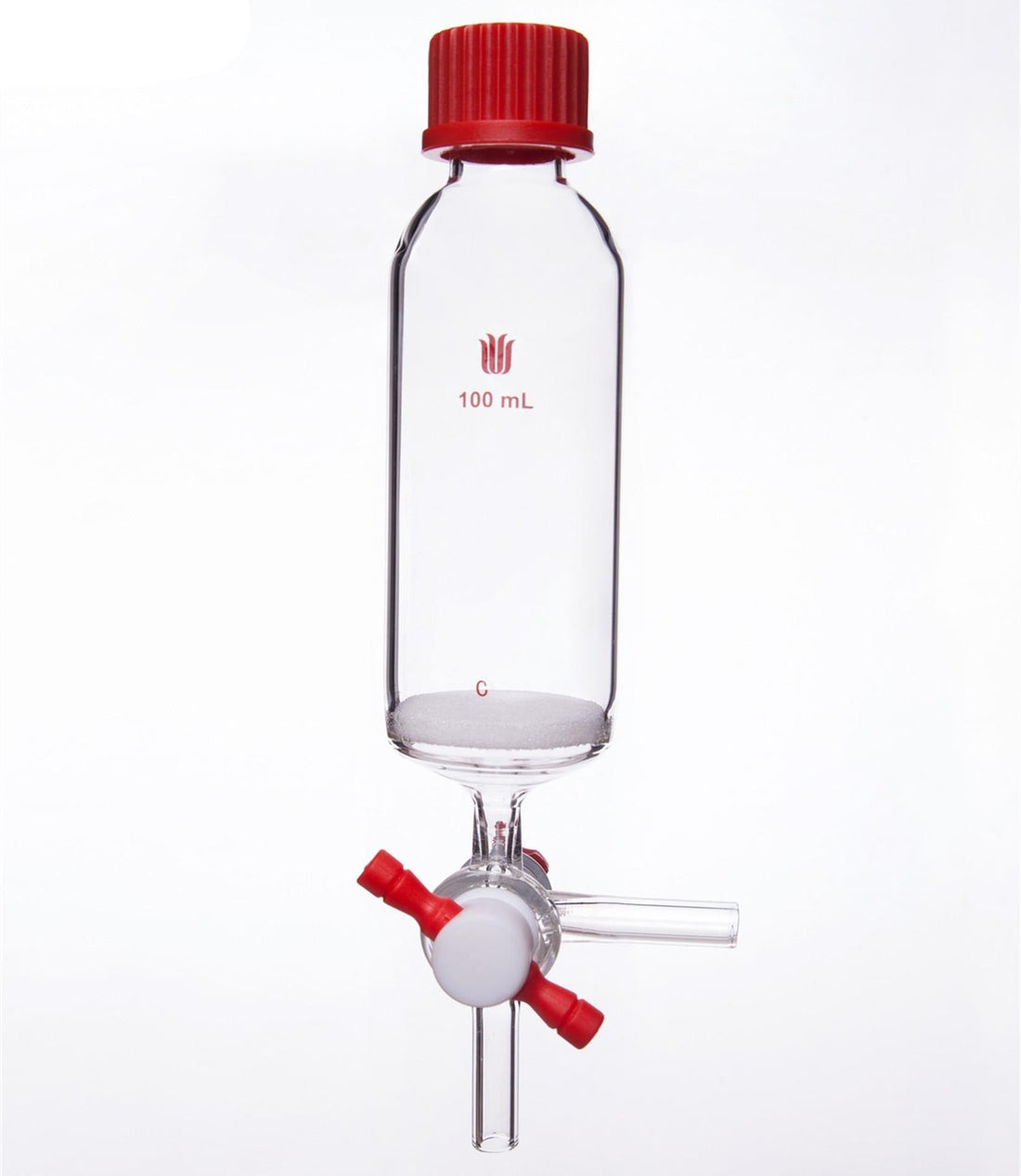 Solid-phase peptide synthesis vessel with T-bore PTFE stopcock, capacity 10 to 250 ml