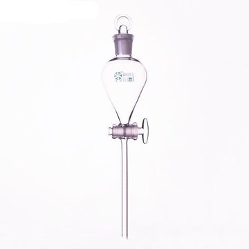 Separating funnel with glass stopcock and glass stopper, capacity 125 ml to 1000 ml.