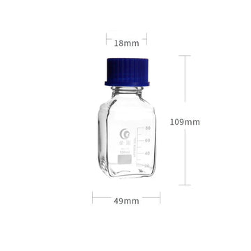 GL45 Square bottle with screw cap, clear glass, graduated, 100 ml to 1000 ml