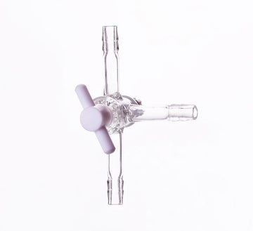 T-shaped three-way tap with PTFE stopcock and hose connectors, tube diameter 8 to 12 mm