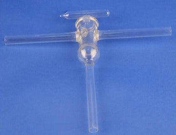 T-shaped three-way vacuum tap with glass stopcock