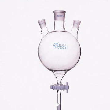 Three-necked round-bottom flask with bottom outlet and PTFE stopcock, capacity 250 to 5000 ml