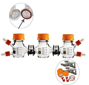 Triple chamber membrane reactor for microbial fuel cell (MFC), capacity 100 to 1000 ml