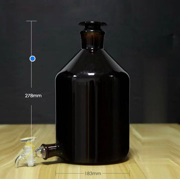 Aspirator bottle with stopper and tap, brown glass, 2.5 L to 20 L