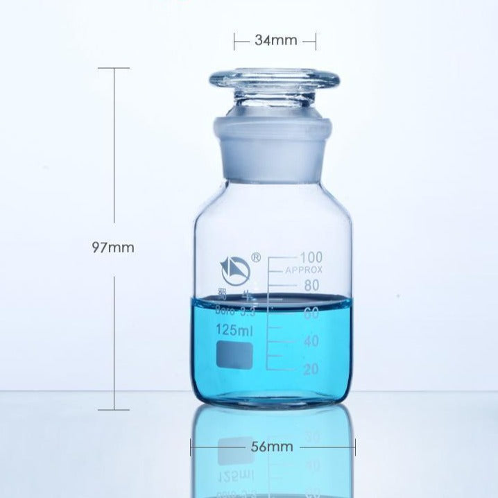 Wide mouth bottle, clear glass, graduated, 60 ml to 20000 ml