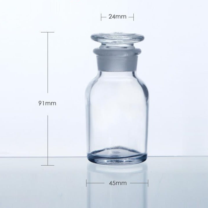 Wide mouth bottle, clear glass, ungraduated, 30 ml to 1.000 ml