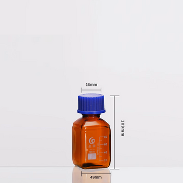 GL45 Square bottle with screw cap, brown glass, graduated, 100 ml to 1.000 ml