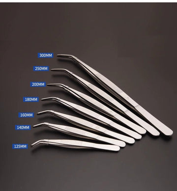 Tweezers with curved tip, length 10 to 30 cm